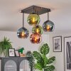 Koyoto ceiling light, globe light 37 cm blue, green, coppery, 5-light sources