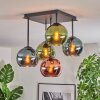 Koyoto ceiling light, globe light 37 cm blue, green, coppery, 5-light sources