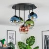 Koyoto ceiling light, globe light blue, green, clear, coppery, 5-light sources
