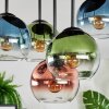 Koyoto ceiling light, globe light blue, green, clear, coppery, 5-light sources