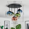 Koyoto ceiling light, globe light blue, green, clear, coppery, 5-light sources