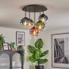 Koyoto ceiling light, globe light blue, green, clear, coppery, 5-light sources