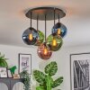 Gastor ceiling light, globe light blue, green, coppery, 5-light sources
