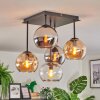 Koyoto ceiling light, globe light Amber, chrome, clear, Smoke-coloured, 5-light sources