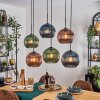 Koyoto hanging light, globe light, pendant light blue, green, coppery, 6-light sources
