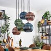 Koyoto hanging light, globe light, pendant light blue, green, coppery, 6-light sources