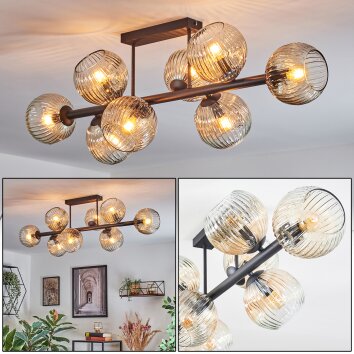 Ripoll ceiling light, globe light Amber, clear, 8-light sources