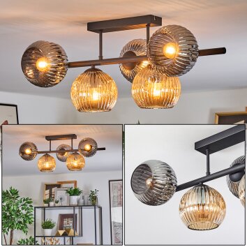 Ripoll ceiling light, globe light Amber, Smoke-coloured, 5-light sources