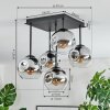 Ripoll ceiling light, globe light chrome, clear, Smoke-coloured, 5-light sources