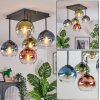 Koyoto ceiling light, globe light blue, green, clear, coppery, 5-light sources