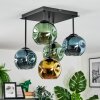 Ripoll ceiling light, globe light blue, gold, green, 5-light sources