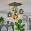 Ripoll ceiling light, globe light blue, gold, green, 5-light sources