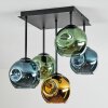 Ripoll ceiling light, globe light blue, gold, green, 5-light sources