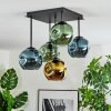 Ripoll ceiling light, globe light blue, gold, green, 5-light sources
