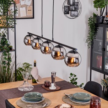 Koyoto hanging light, globe light, pendant light chrome, Smoke-coloured, 5-light sources