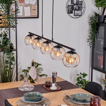 Koyoto hanging light, globe light, pendant light Amber, clear, 5-light sources