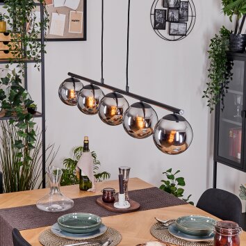 Gastor hanging light, globe light, pendant light chrome, Smoke-coloured, 5-light sources