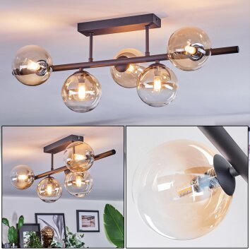 Chehalis ceiling light, globe light Amber, clear, 5-light sources