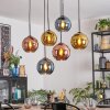 Koyoto hanging light, globe light, pendant light blue, gold, coppery, 6-light sources