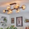 Koyoto ceiling light, globe light Amber, clear, 8-light sources