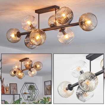 Ripoll ceiling light, globe light Amber, clear, Smoke-coloured, 8-light sources