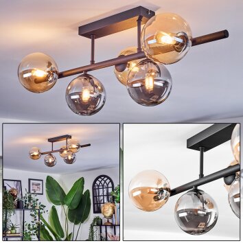 Chehalis ceiling light, globe light Amber, Smoke-coloured, 5-light sources