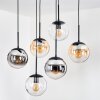 Gastor hanging light, globe light, pendant light Amber, chrome, clear, Smoke-coloured, 6-light sources