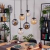 Gastor hanging light, globe light, pendant light Amber, chrome, clear, Smoke-coloured, 6-light sources