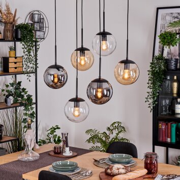 Gastor hanging light, globe light, pendant light Amber, clear, Smoke-coloured, 6-light sources