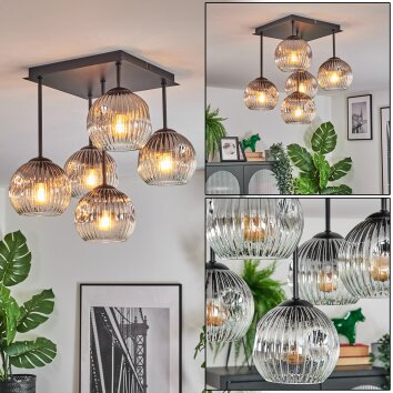 Ripoll ceiling light, globe light clear, Smoke-coloured, 5-light sources
