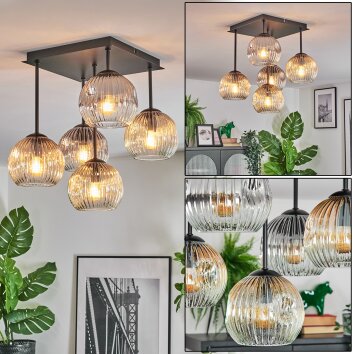 Ripoll ceiling light, globe light Amber, clear, Smoke-coloured, 5-light sources