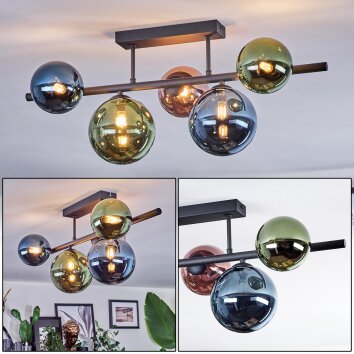 Chehalis ceiling light, globe light blue, green, coppery, 5-light sources