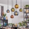 Koyoto hanging light, globe light, pendant light blue, gold, green, coppery, 6-light sources