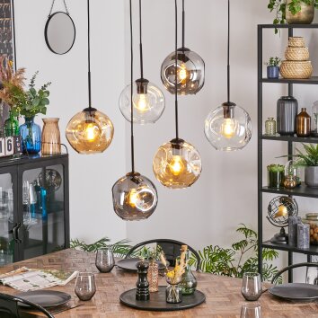 Ripoll hanging light, globe light, pendant light Amber, clear, Smoke-coloured, 6-light sources