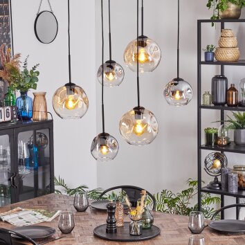 Ripoll hanging light, globe light, pendant light Amber, clear, Smoke-coloured, 6-light sources