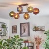 Koyoto ceiling light, globe light blue, gold, green, coppery, 6-light sources