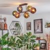 Koyoto ceiling light, globe light blue, gold, green, coppery, 6-light sources