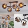 Koyoto ceiling light, globe light chrome, Smoke-coloured, 5-light sources