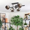 Koyoto ceiling light, globe light chrome, Smoke-coloured, 5-light sources