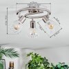 Saire ceiling light, ceiling spotlight chrome, matt nickel, 3-light sources