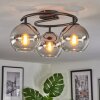 Koyoto ceiling light, globe light chrome, clear, Smoke-coloured, 3-light sources