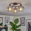 Koyoto ceiling light, globe light chrome, clear, Smoke-coloured, 3-light sources
