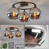 Koyoto ceiling light, globe light chrome, Smoke-coloured, 3-light sources