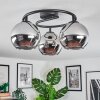 Koyoto ceiling light, globe light chrome, Smoke-coloured, 3-light sources