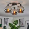 Koyoto ceiling light, globe light chrome, Smoke-coloured, 3-light sources