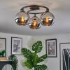 Koyoto ceiling light, globe light chrome, Smoke-coloured, 3-light sources