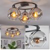 Ripoll ceiling light, globe light chrome, clear, Smoke-coloured, 3-light sources