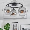 Ripoll ceiling light, globe light chrome, clear, Smoke-coloured, 3-light sources
