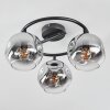 Ripoll ceiling light, globe light chrome, clear, Smoke-coloured, 3-light sources