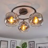 Ripoll ceiling light, globe light chrome, clear, Smoke-coloured, 3-light sources